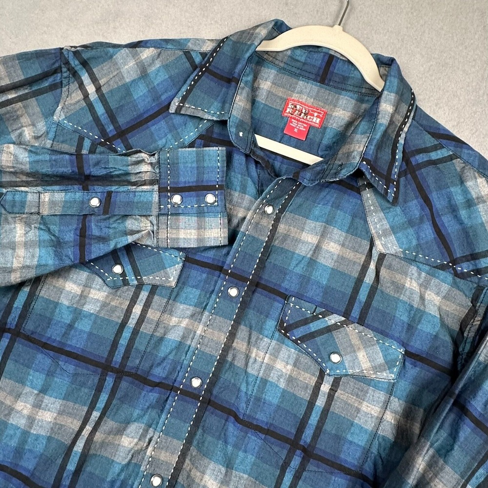 Red Ranch Pearl Snap Shirt XL‎ Blue Affliction Style Embroidered Y2K Western - Picture 3 of 14